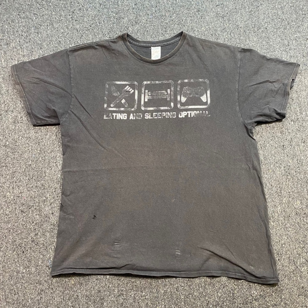TShirt Sz XL Mens Black Grunge Gamer Eating Sleeping Optional Distressed Graphic
